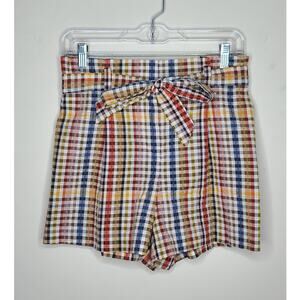 Ann Taylor Loft multicolor gingham plaid belted pleated cotton shorts - SMALL